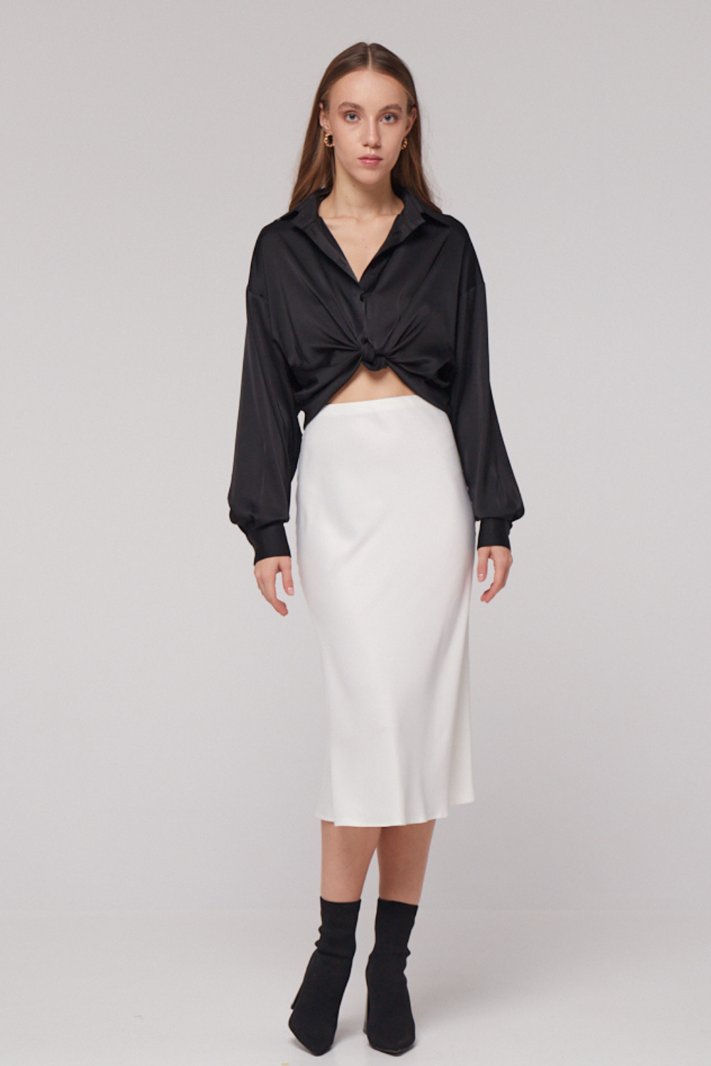 Milk White Silk Skirt With Elastic Waist (Mint) 21710