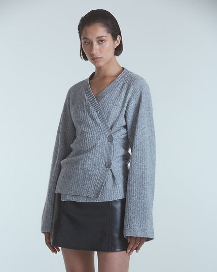 Merino cardigan with scarf, gray, (KnitLab) Cardigan_MERINO