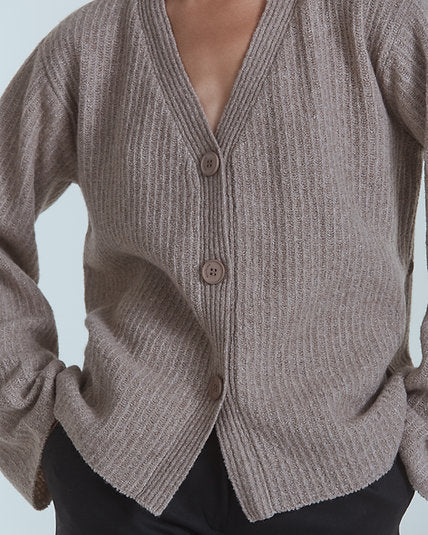 Merino cardigan se šálou, cappuccino, (KnitLab) Cardigan_MERINO