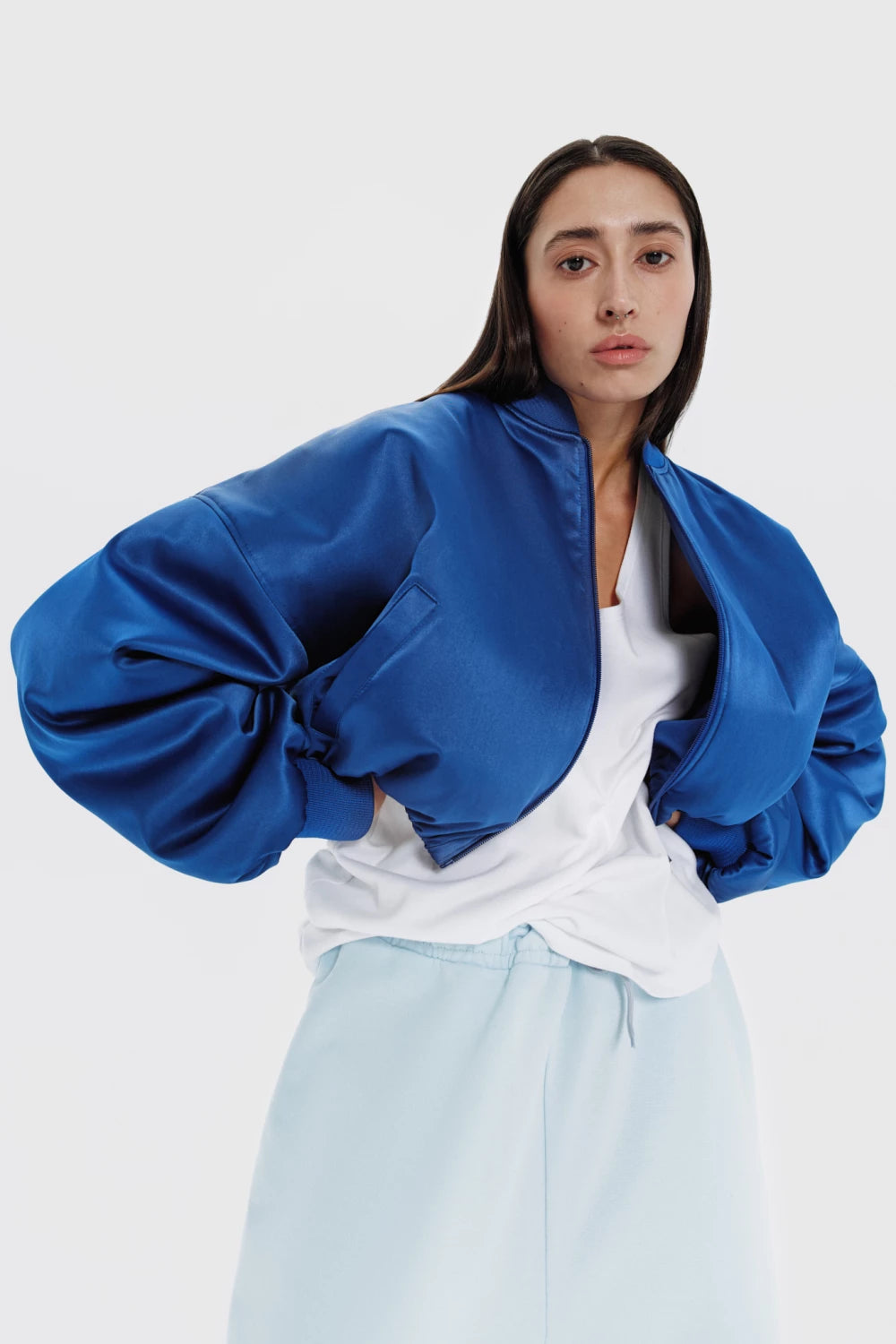 Satin bomber jacket electric blue, (KeepStyle) 2000000154275