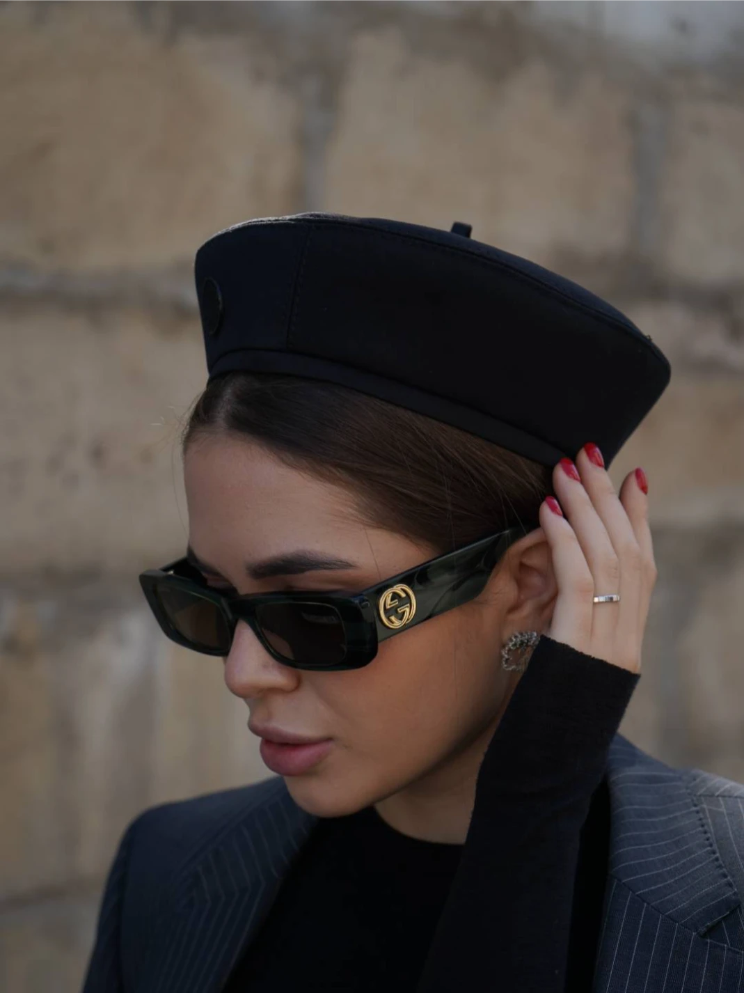 Černý bavlněný baret (Hoops)