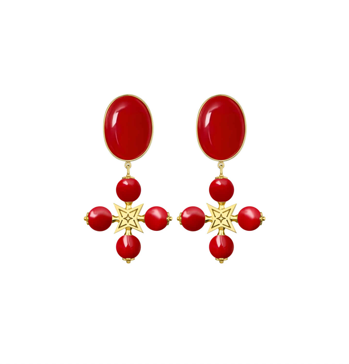 Náušnice s klipsy Desert Rose, červené se zlatými detaily (Grains de Verre) , DRCR2