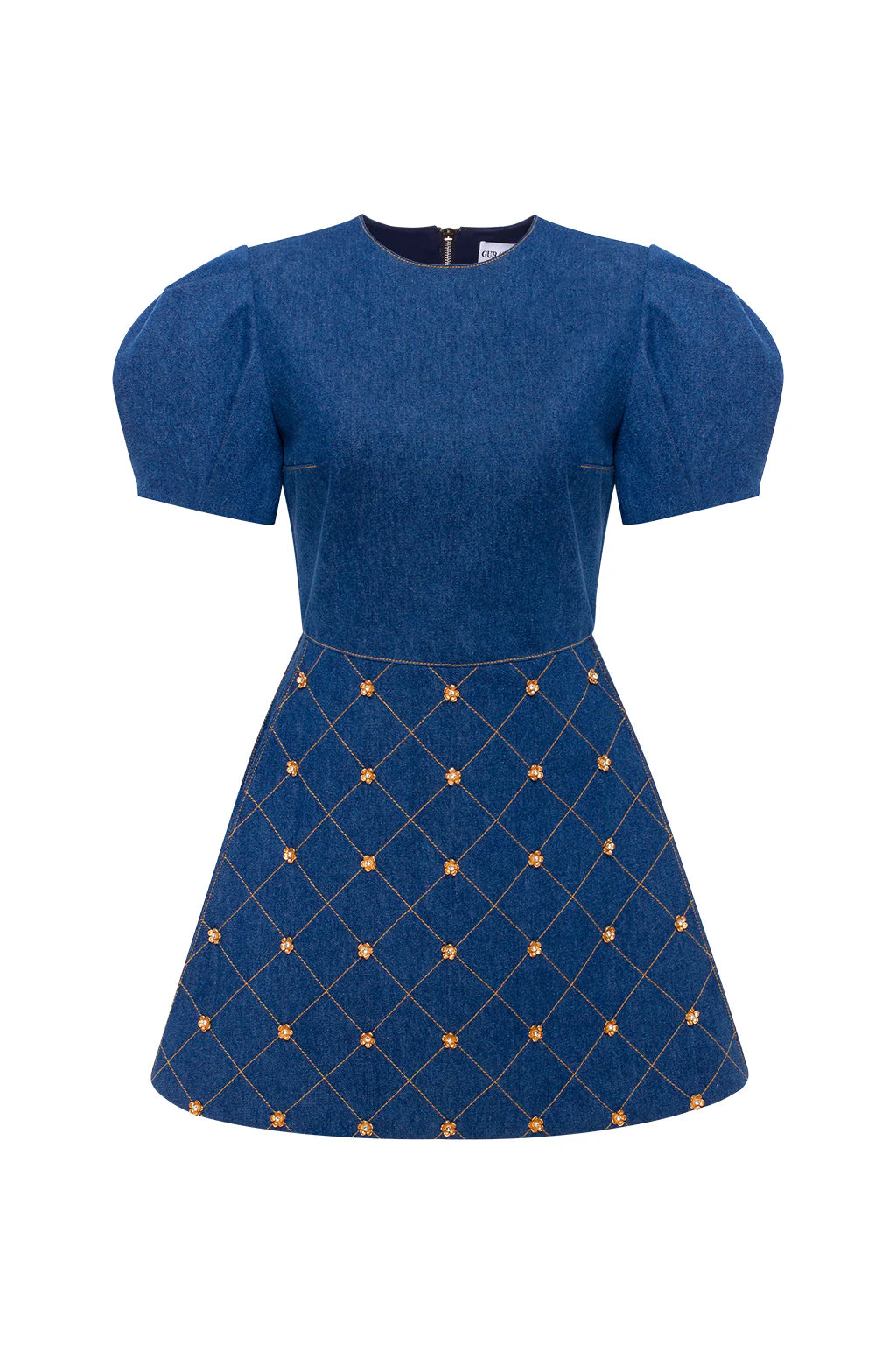 Denim dress with flowers, blue, (Guranda) GRD00333001
