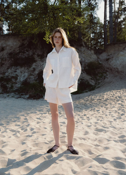 Lněná košile s kapsami (Total White) LB2501