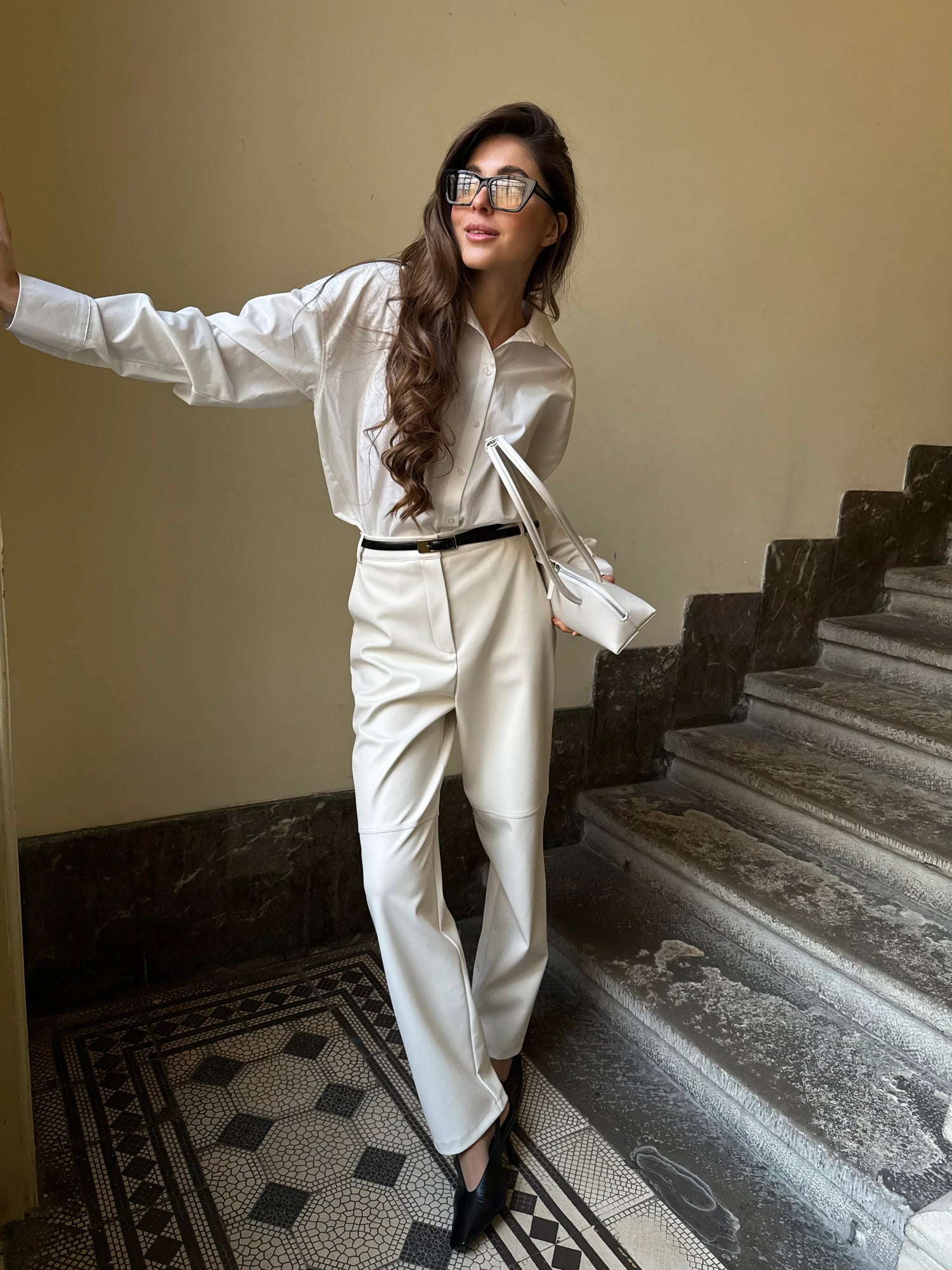 Kalhoty z ekokůže (Total White) , FW2509