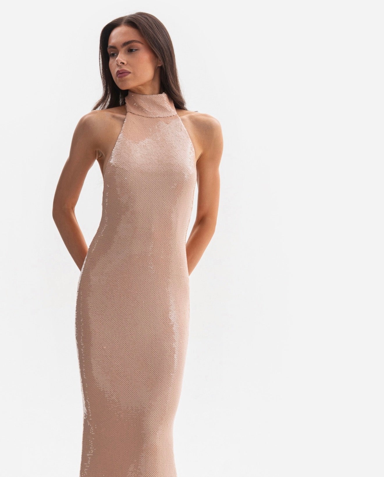 Šaty SHIMMER - večerní, dlouhé flitrované šaty s odhalenými zády (LE GRETES) , DR05S25