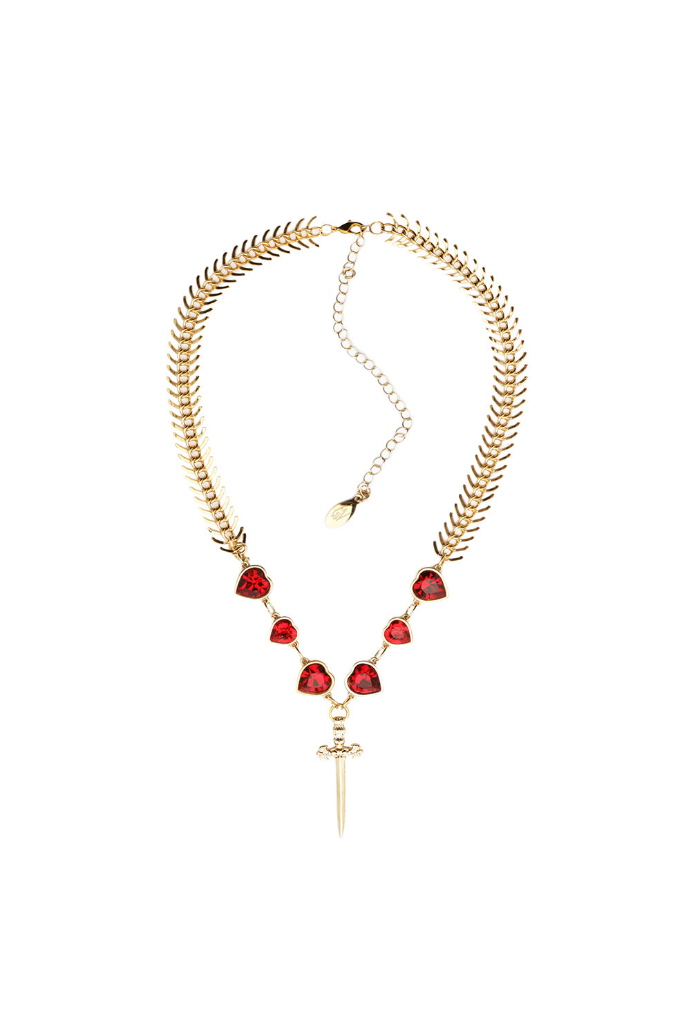 Červený náhrdelník «SWORD AND HEARTS (Grains de Verre) , SwH4