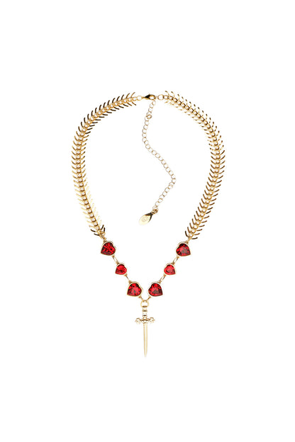 Červený náhrdelník «SWORD AND HEARTS (Grains de Verre) , SwH4
