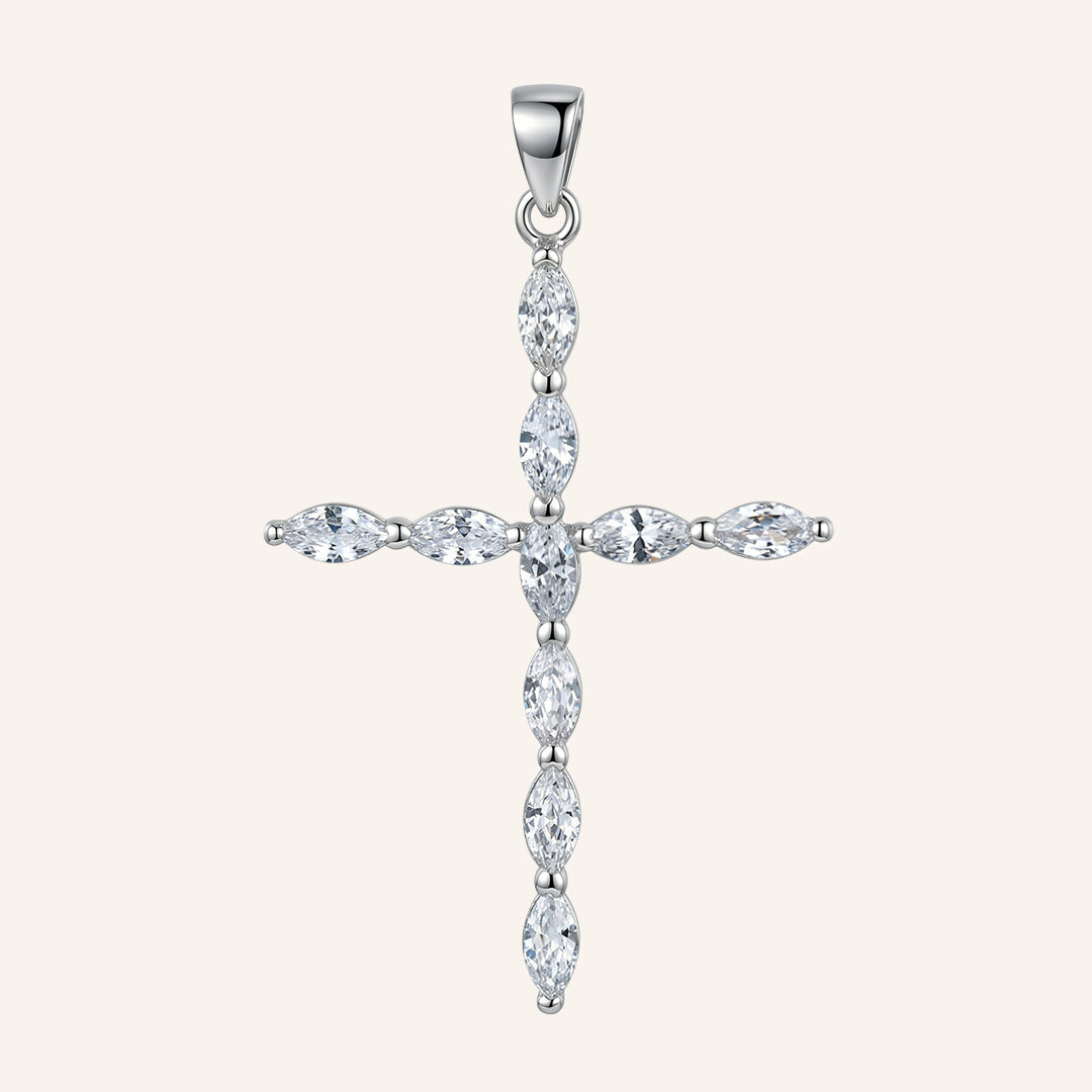 Velký stříbrný přívěsek křížek se zirkony Marquise Crystal (SilveAmo) , P2F.4041