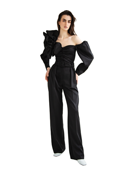 Klasické kalhoty s vysokým pasem, černé (NADYA DZYAK) , PT-AW2021-05-06