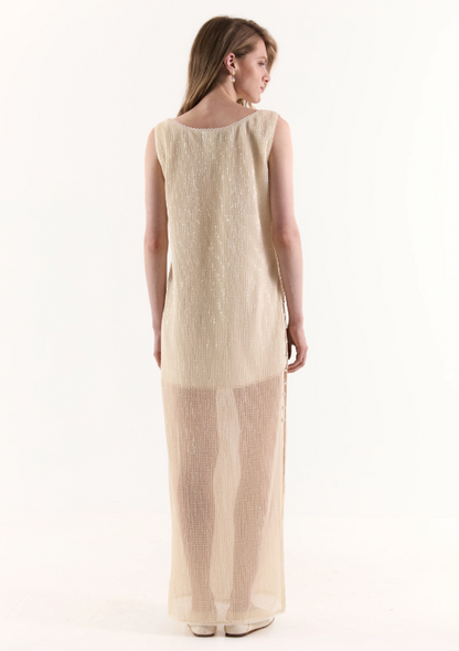 Mléčně zbarvené flitrové šaty, rovný střih, IVORY GLIMMER (Kristina Laptso) , VIS2553XSSMMLIV