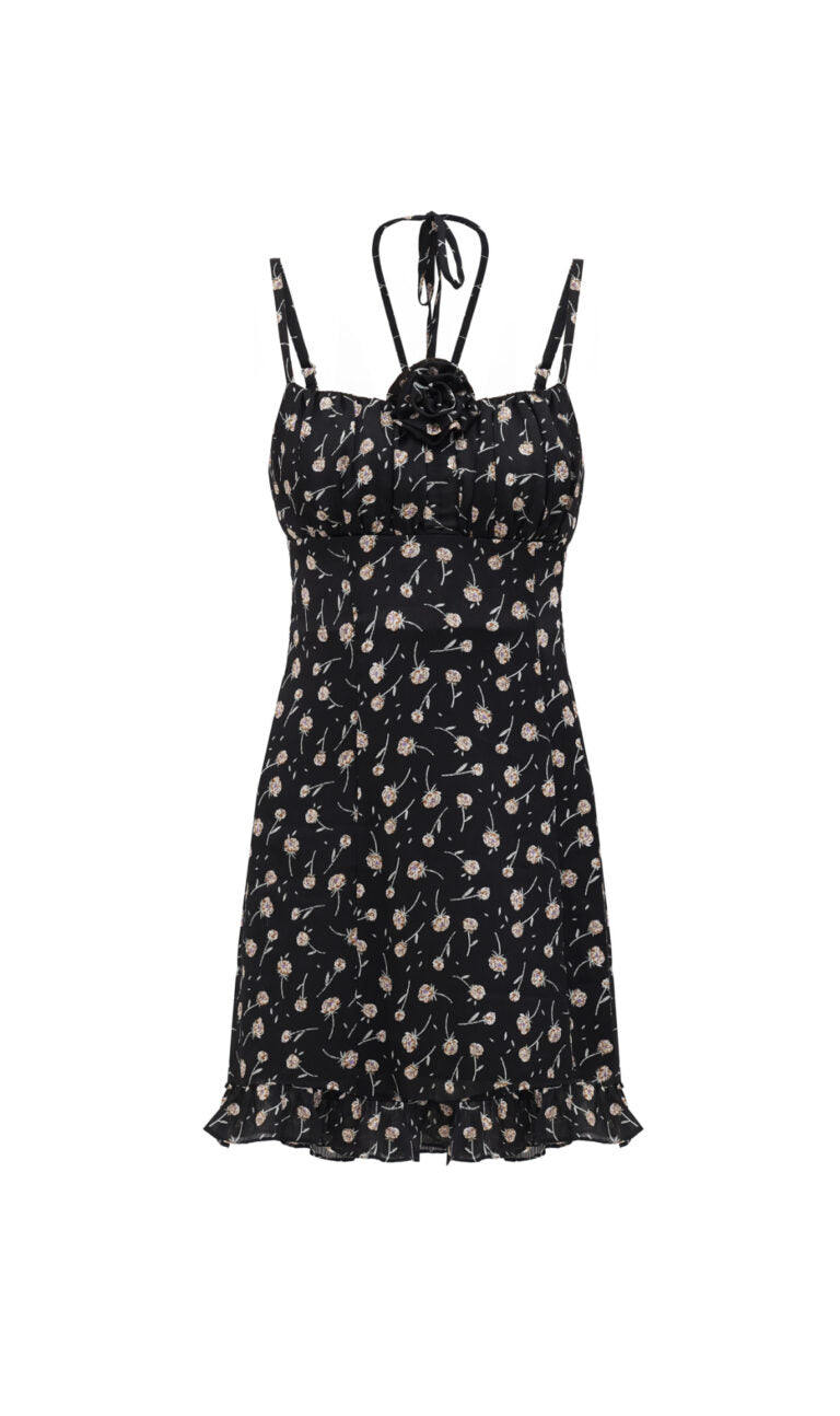 Rose Floral Print Dress, Black, (MonCheri), MC_0025