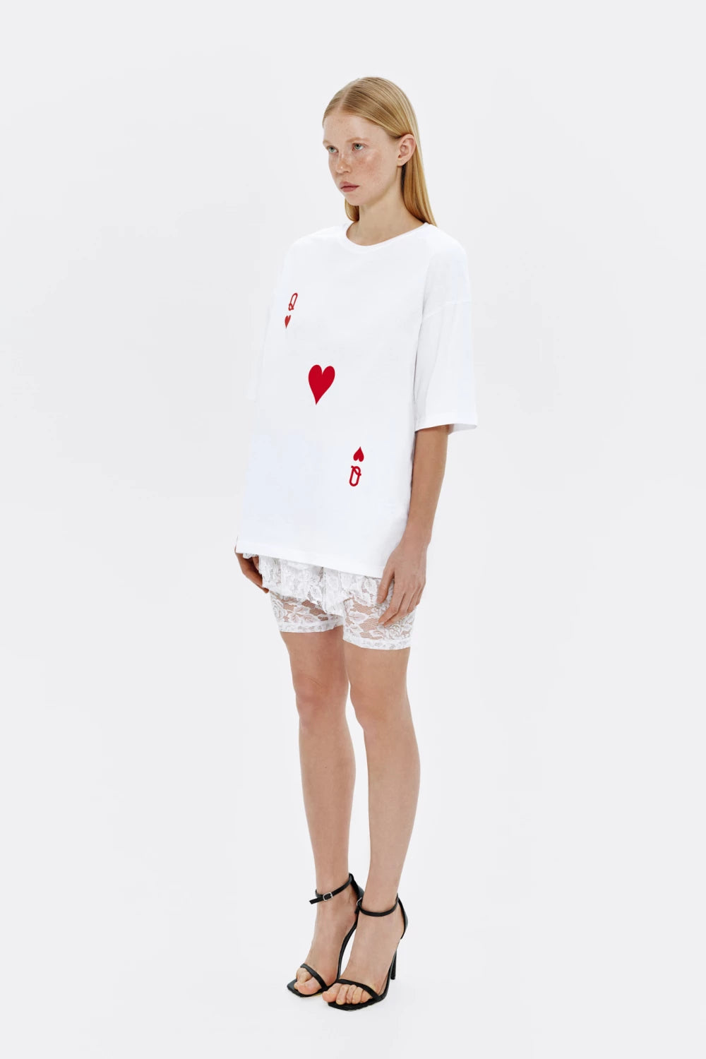 T-shirt, white &quot;queen of hearts&quot;, (KeepStyle), KSTL_0010