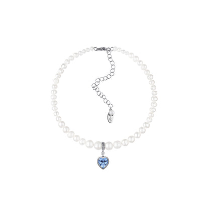 Choker z perel s modrým srdcem, stříbrná barva (Grains de Verre) , CHH6.1