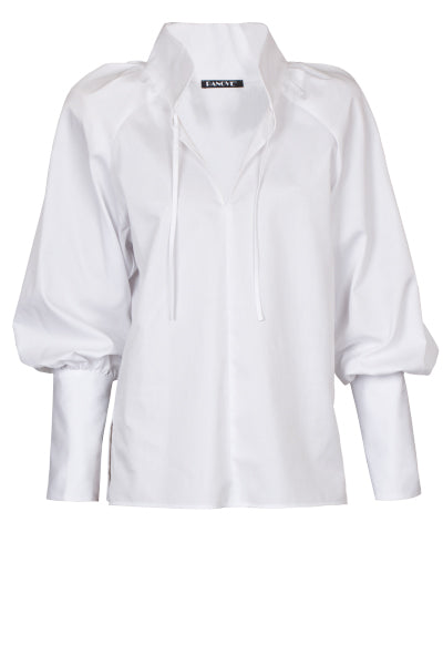 Bílý raglánový svetr s objemným rukávem z textilního materiálu (PANOVE) U.PN00261B