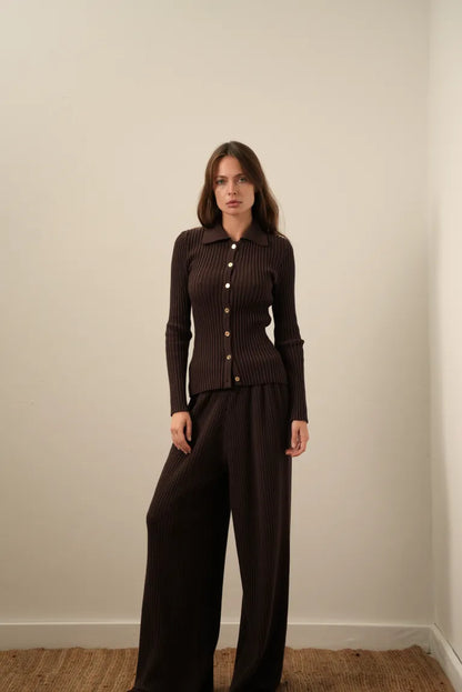 Ribbed knitted trousers, brown (T.MOSCA) BOL25-01