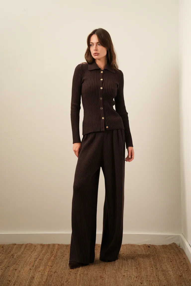 Штани з ребристого трикотажу, коричневі (T.MOSCA) BOL25-01