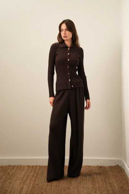 Ribbed knitted trousers, brown (T.MOSCA) BOL25-01