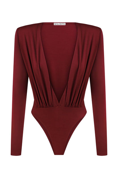 Body s hlubokým výstřihem do V vínová (Kolosova) K0026A