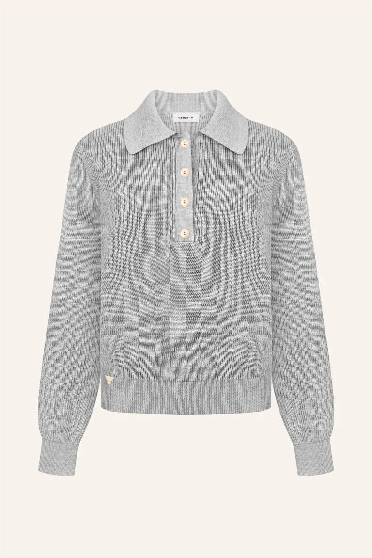 Light grey knitted polo shirt (T.MOSCA) SW25-02