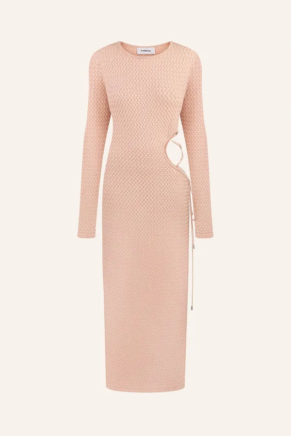 Knitted dress with open side, pink (T.MOSCA) POL25-01 powder