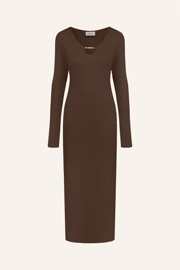 Knitted dress with exposed shoulders brown, (T.MOSCA) POL25-02 brown