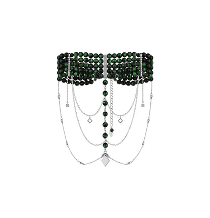 Necklace "INNOCENT CLASSIC", dark green with silver elements (Grains de Verre), CHMXC1