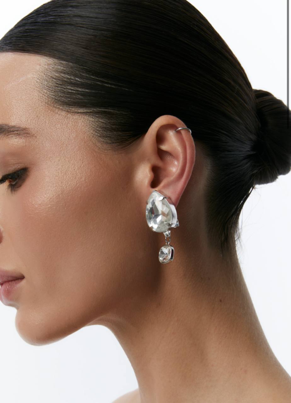 Clip earrings &quot;RADIANCE&quot; silver, (Grains de Verre) EWLC1