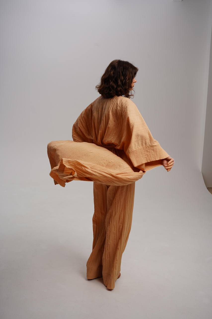 Žíhané broskvové kimono z bavlny, (XM by Malinovska) XM_13