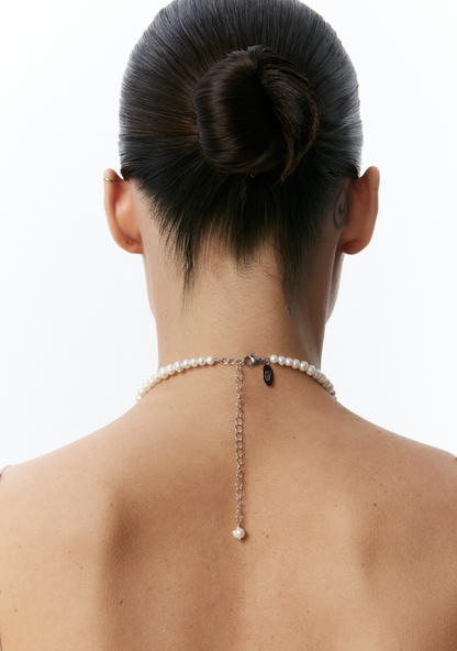 Pearl choker with pink heart, gold color (Grains de Verre), CHH7