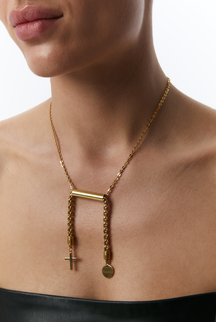 Намисто "Libra" з хрестиком, золото, (Grains de Verre) NLib2