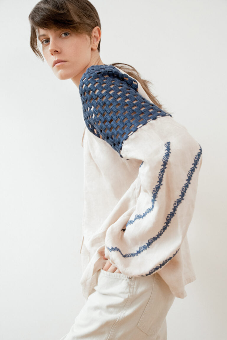 Stylized Borshchiv Embroidered Shirt (Blue), (Gaptuvalnya) GPTV_AA_1002