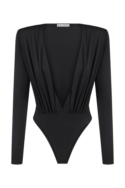 Body s hlubokým výstřihem do V černé (Kolosova) K0027A