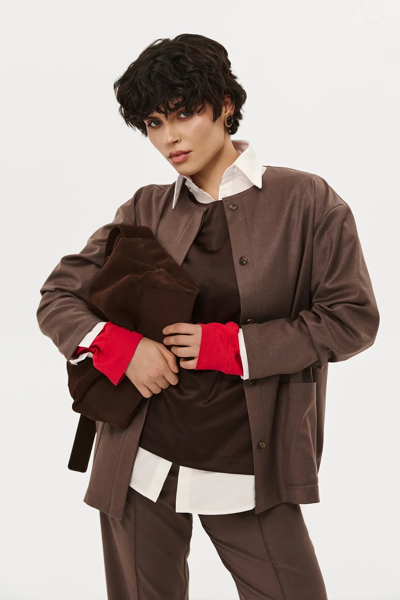 Dlouhý blazer, hnědý, (Nazarelli) NF-00000265