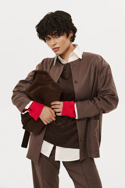 Dlouhý blazer, hnědý, (Nazarelli) NF-00000265